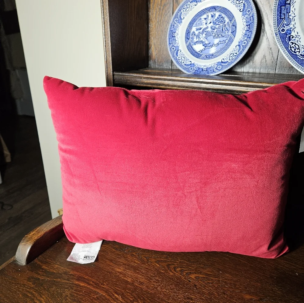 Christmas Throw Pillow Red and White Holiday Pillow with Bow